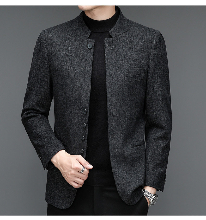 Bộ vest nam cổ đứng dáng ôm co giãn, áo khoác vest công sở tay dài — Màu đen chi tiết 11