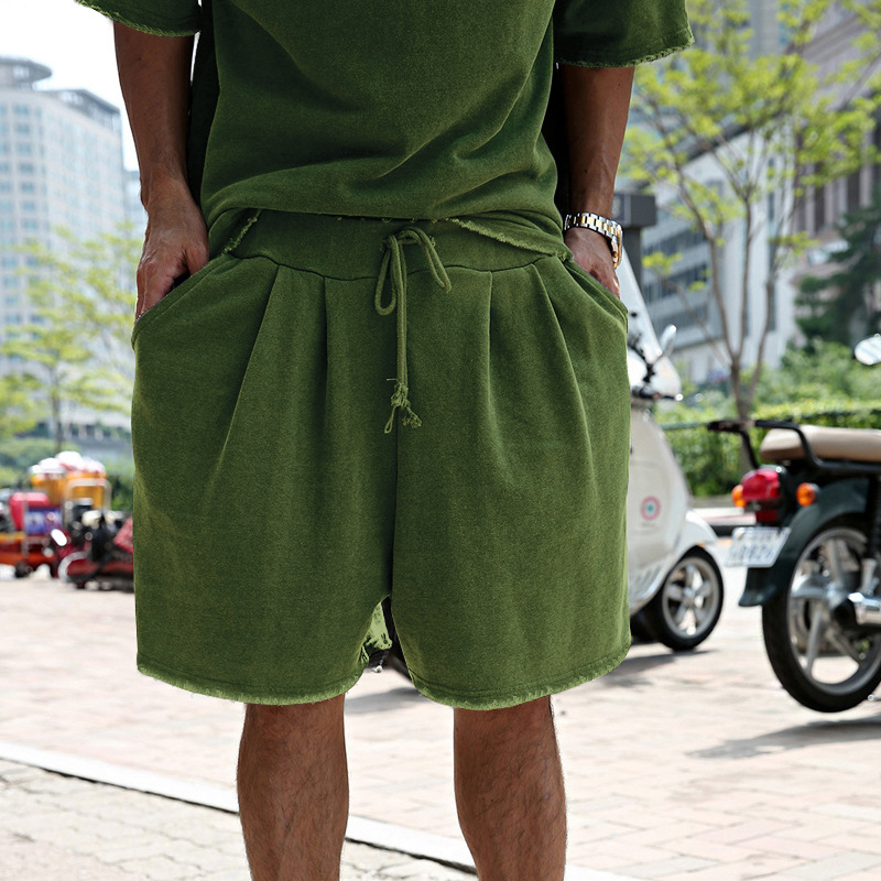 427g Weight Short Sleeve Sleeve Length Cotton Blend Fabric Type Shorts Sets Sets Type 2 Pieces Set Quantity Sports Occasion Round Neck Neckline Regular Fit Fit Type Solid Color Pattern Summer, Spring Season Men's Gender Casual Style Men's Solid Color Shorts Sets Men's Clothing 7