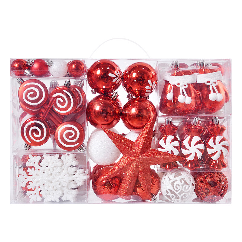 Cross-border Christmas Hanging 130 Set Ball Christmas Tree Electroplated Plastic Ball Painted Decoration Tree Top Star Christmas Ball