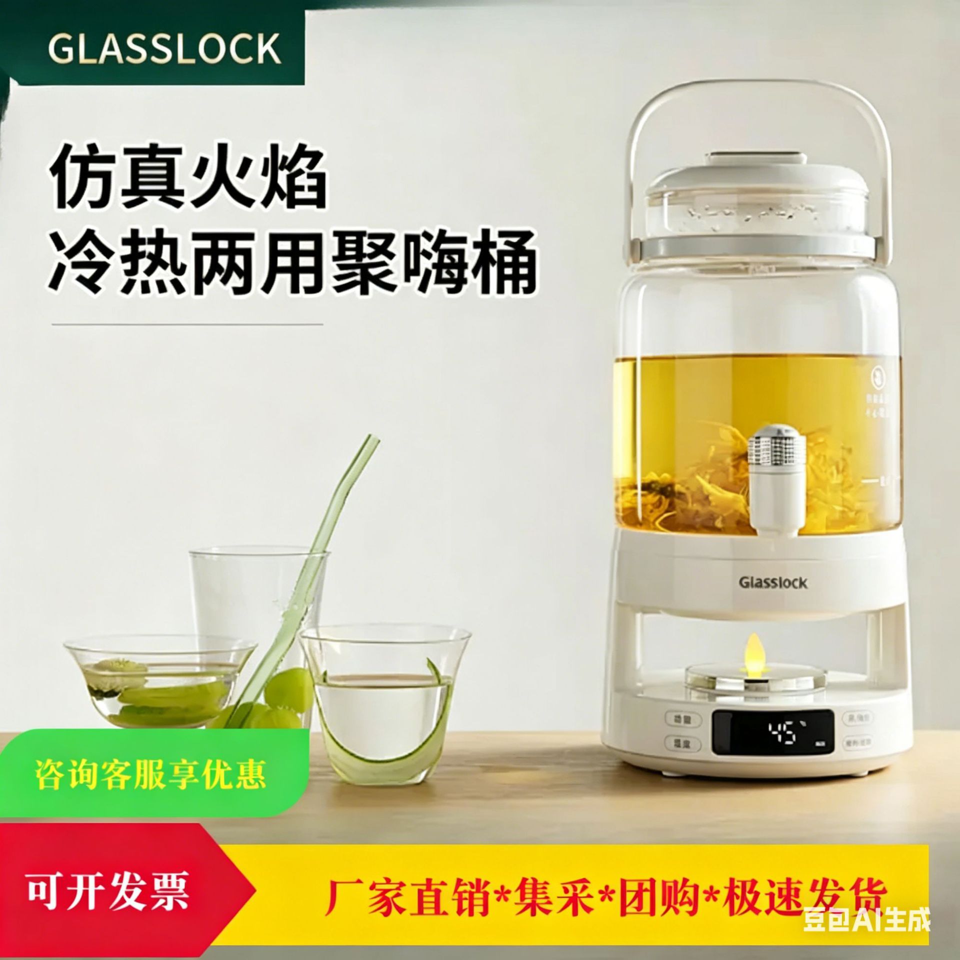 Glasslock 대용량 다기능 스튜 통합 일정한 온도 건강 냄비 파티 과일 와인 티 버킷 수도꼭지
