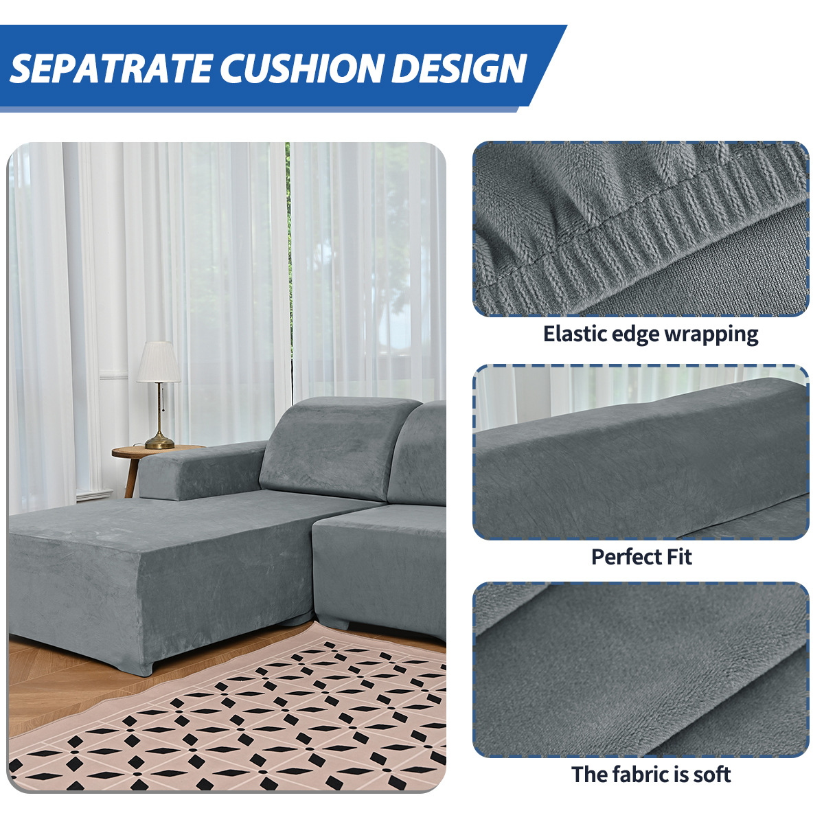 Transfronterizo al por mayor de color sólido elástico plata de zorro cubierta de sofá cubierta de sofá grueso universal cubierta de sofá antideslizante