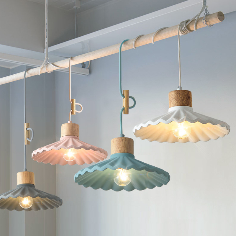 Nordic Restaurant Colorful Cement Pleated Suspension Lamp Modern Minimalist Macaron Cake Shop Cafe Bar Counter Lighting