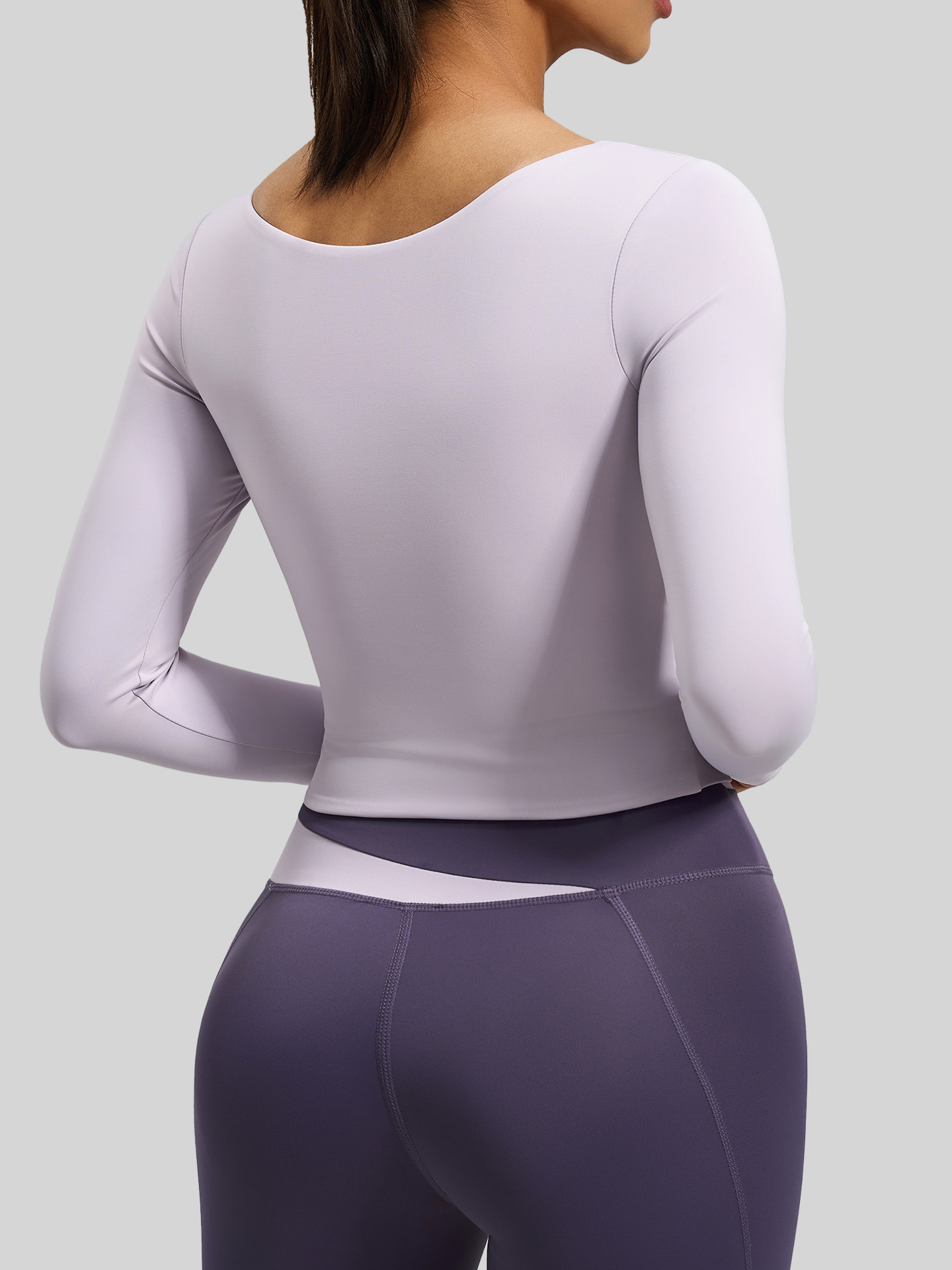 Juyitang-tops de yoga de manga larga con bloques de color melocotón para mujer, tops deportivos adelgazantes desnudos para correr y fitness