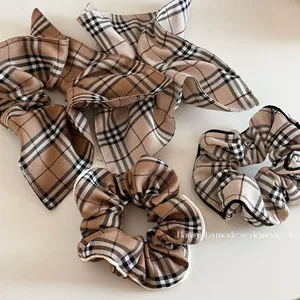 Vintage Check Large Bowel High-grade Square Hair Ring Simple All-match Plate Hair Rope Hair Rope Hair Accessories New Style
