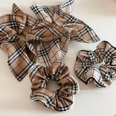Vintage Check Large Bowel High-grade Square Hair Ring Simple All-match Plate Hair Rope Hair Rope Hair Accessories New Style