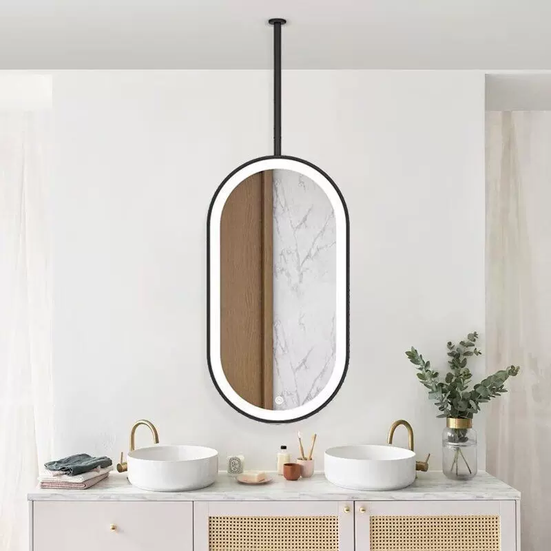 酒店民宿天花板吊杆镜椭圆形悬空吊镜洗手台Led触摸屏智能发光镜