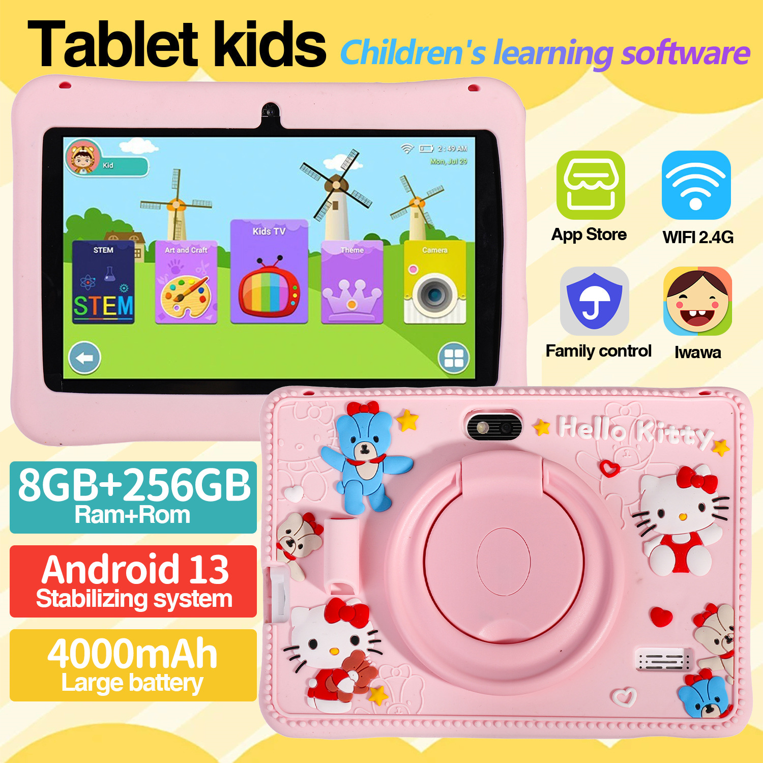 Hot-Selling Cross-Border Hello Kitty Tablet 7inch Android Wifi Multifunctional Children's Learning Tablet