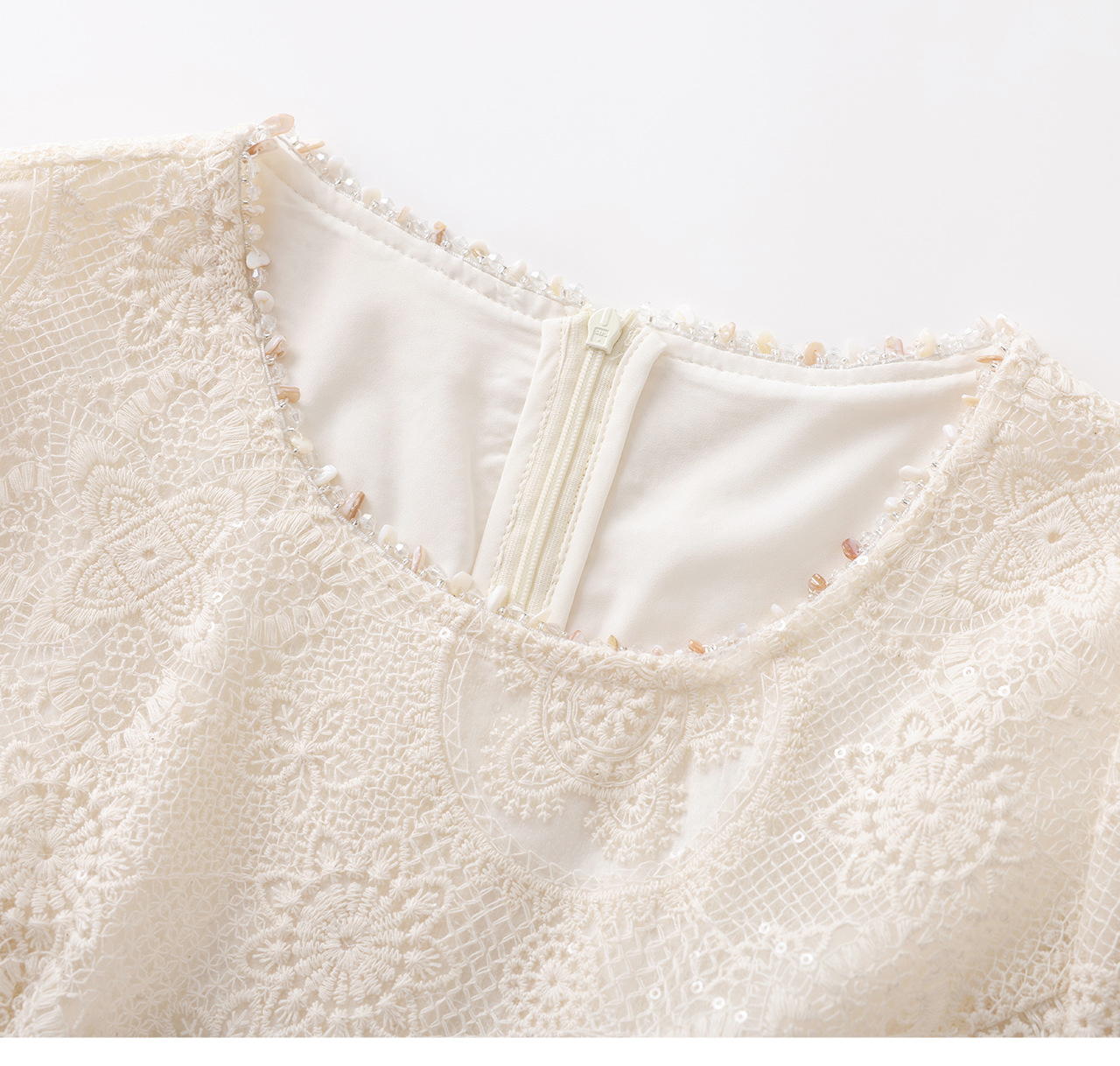 Đầm nữ tay ngắn thêu sequin cotton, thắt lưng eo phong cách Pháp — màu mơ chi tiết 18