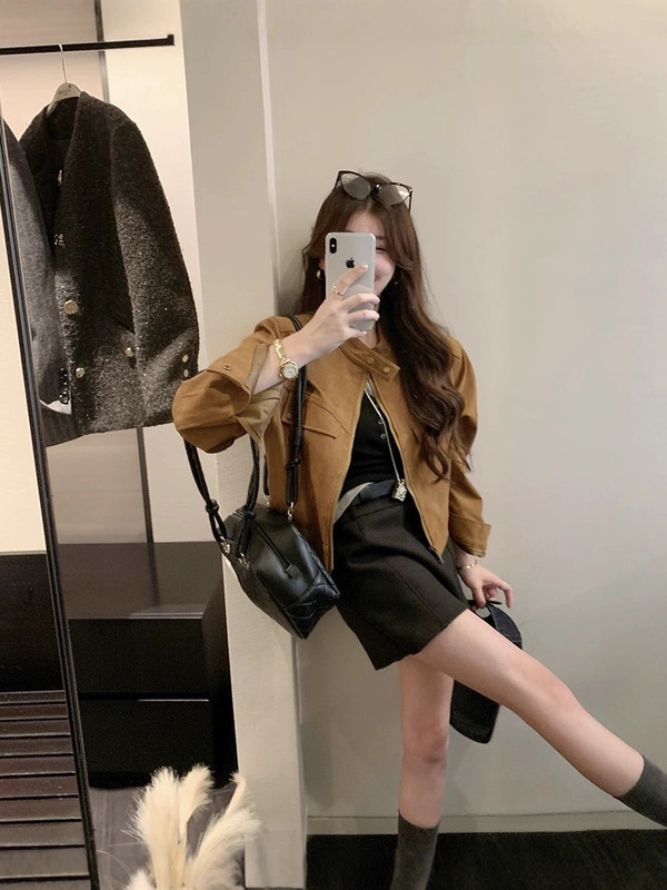 小个子麂皮绒外套女秋季宽松短款夹克上衣女G1532|undefined