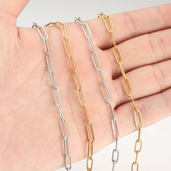 真空電鍍18k金 不鏽鋼壓花焊口長O字鏈壓痕長形鏈條DIY飾品配鏈