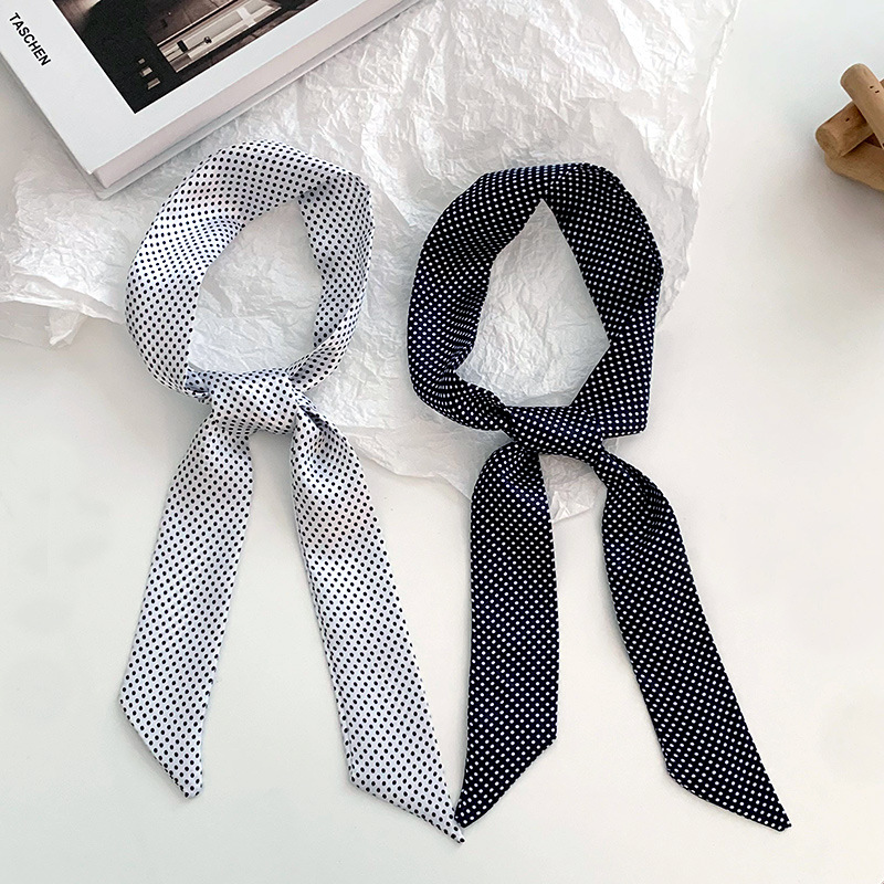 Bufanda de seda, banda larga, sensación de alta calidad, bufanda biselada de primavera y verano, bufanda, bufanda decorativa de lunares, bolsa de atar, cinta, diadema, cinturón para el cabello
