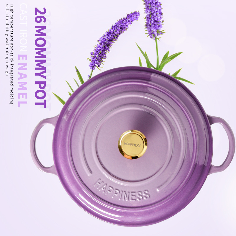 Pequeña felicidad olla de esmalte olla de hierro fundido olla de la momia olla de estofado cazuela hogar multi-funcional olla de sopa olla antiadherente