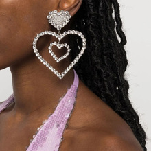 外贸热销水钻爱心耳环长款镂空夸张个性耳饰时尚百搭饰品earrings