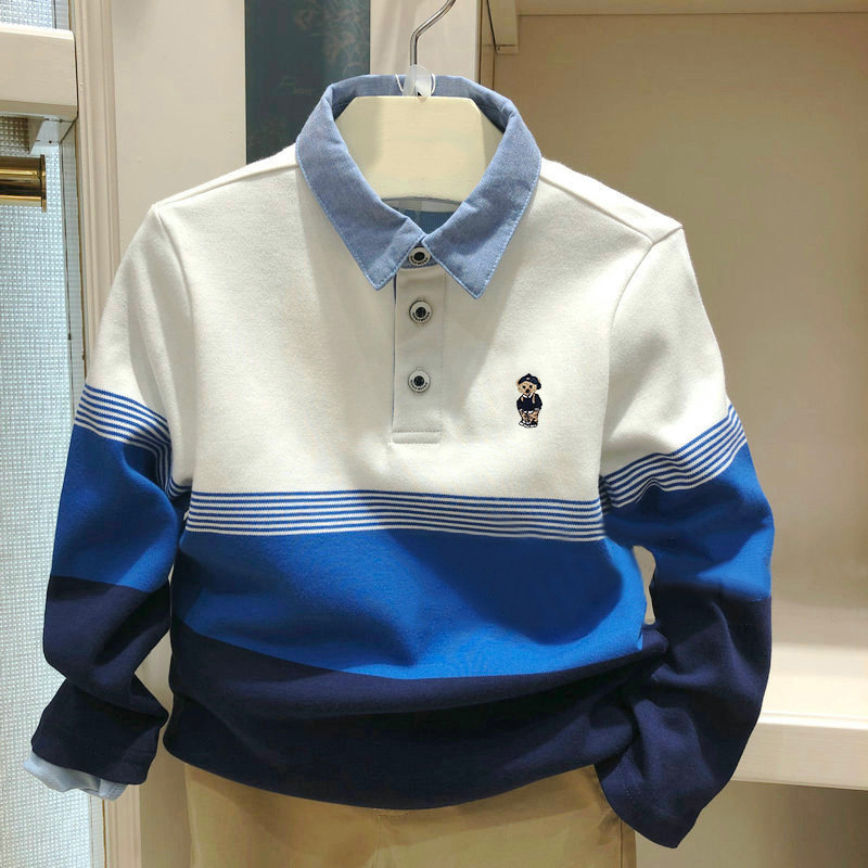 Children's Polo Shirt Long-Sleeved T-Shirt 2025 Autum New Boys' Lapel Color Matching Korean Style Medium and Large Kidsren's Tops