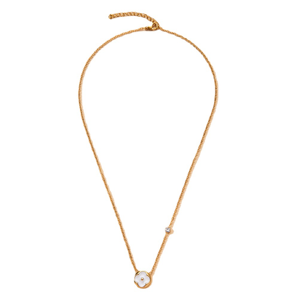 Nouveau collier en titane de style coréen avec pendentif trèfle rond, chaîne de clavicule féminine en acier inoxydable qui ne se décolore pas_voghion.com