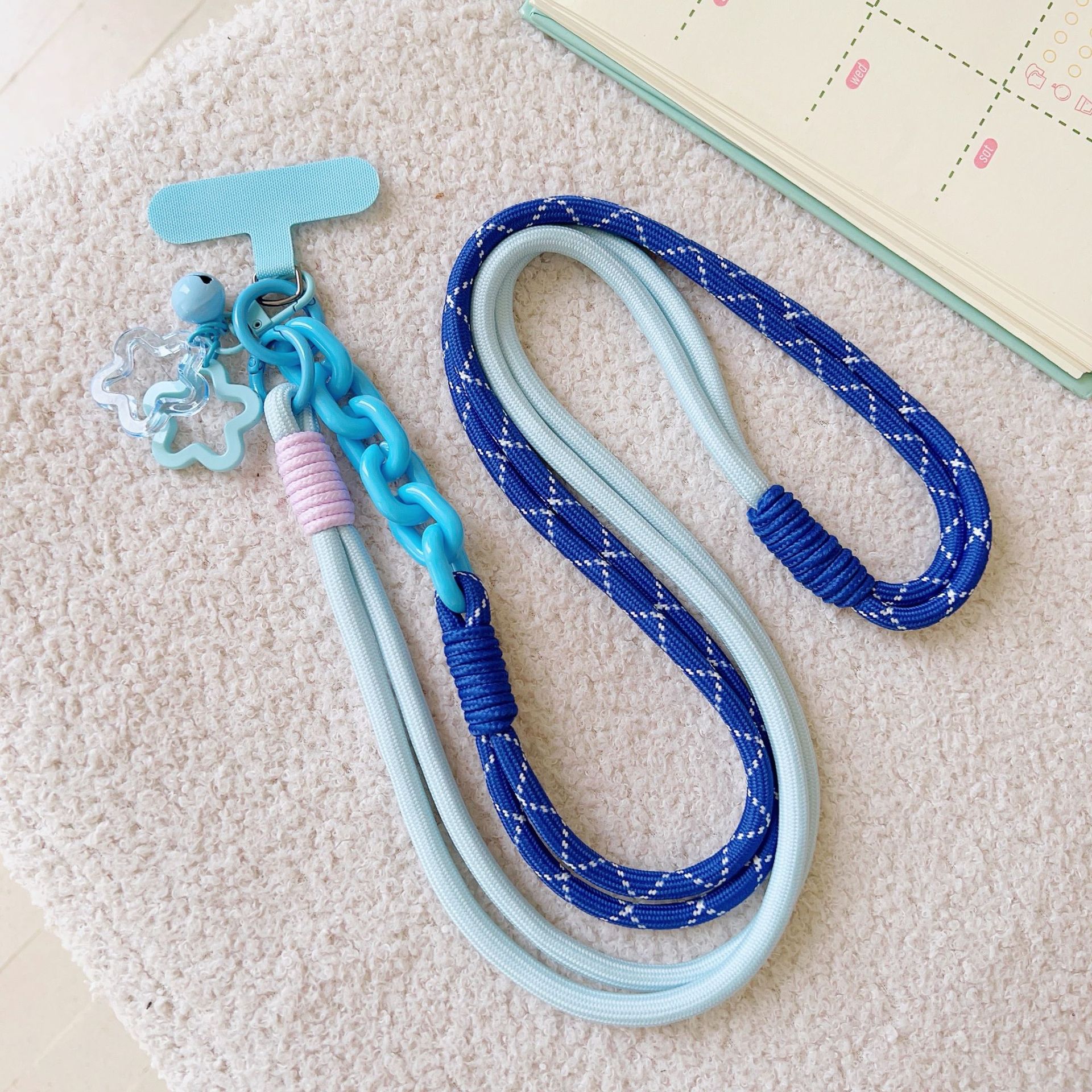 Nailon coreano largo diagonal cordón de costura color ajustable serie miu cadena de teléfono móvil accesorios estrella color viento
