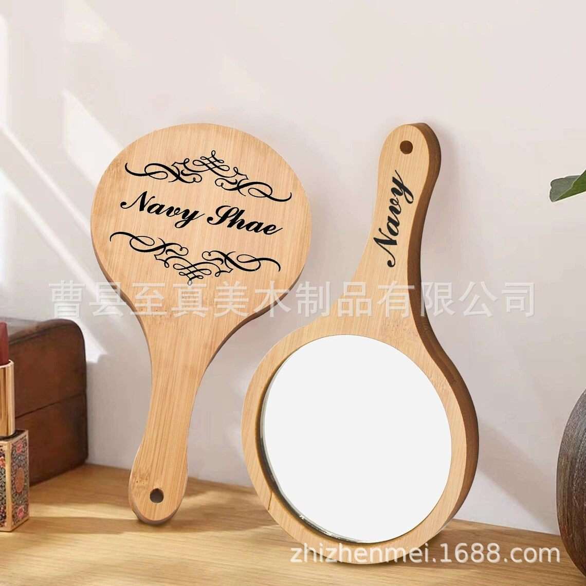 Салон красоты с вышивкой деревянное зеркало для макияжа деревянная ручка зеркало полупостоянное большое старинное зеркало