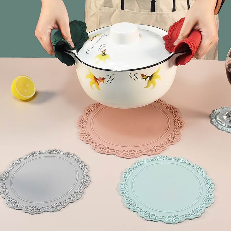 Estampado de estilo nórdico redondo, almohadilla de aislamiento de silicona en relieve, almohadilla a prueba de calor, almohadilla de café, almohadilla de tazón, mantel, posavasos, decoración de celebridades netas, hogar