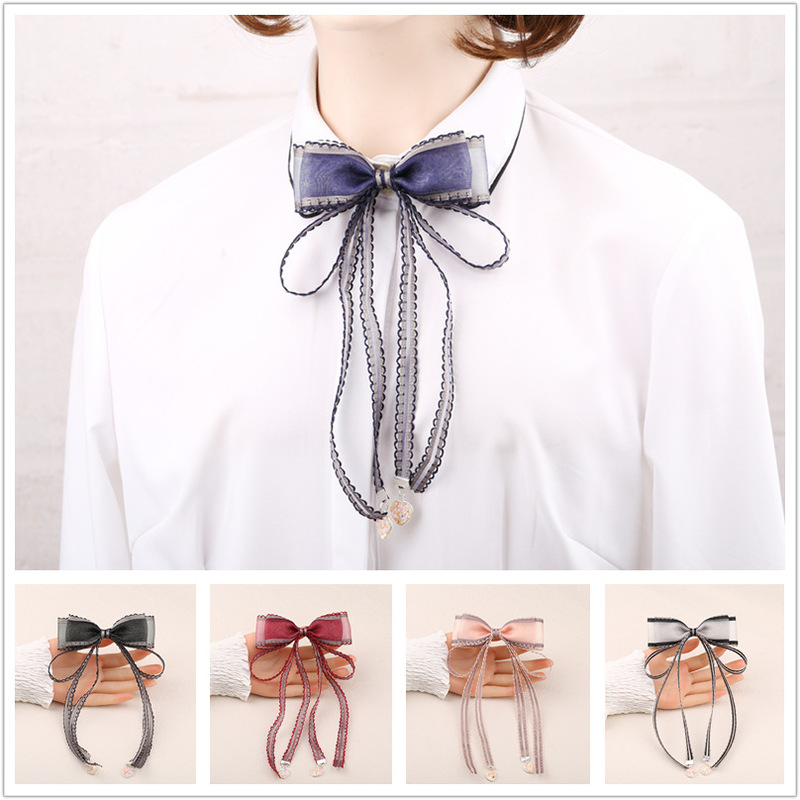 Bow Tie Women's Lace-Up Decorative Fashion Versatile Korean Shirt Top Bow Versatile Sweet College Style Collar Flower Bow Tie Women's Lace-Up Decorative Fashion Versatile Korean Shirt Top Bow Versatile Sweet College Style Collar Flower