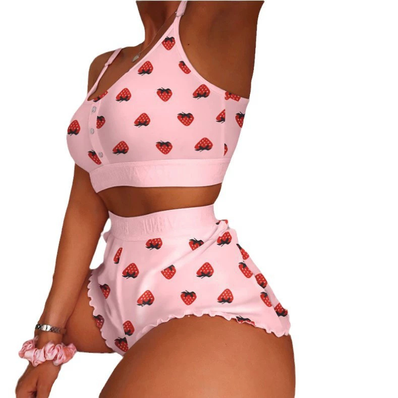 Comercio exterior nueva moda impresa cabina pijama fresco delgado apertado dulce pijama europeo y americano tamaño grande dulce