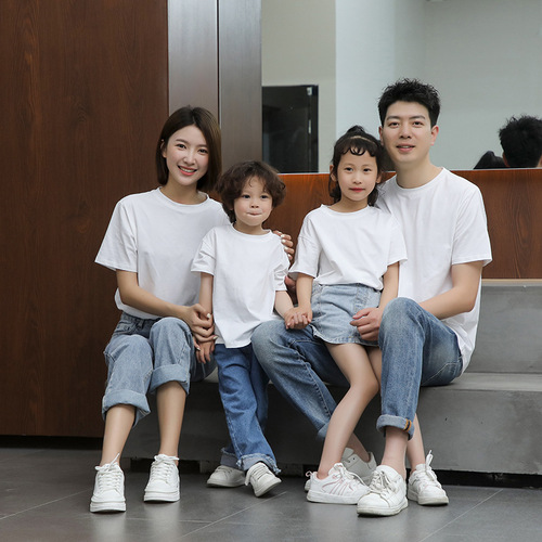 Parent-child t-shirt boys and girls pure cotton bottoming shirt family portrait beach parent-child wear category a summer short-sleeved family wear