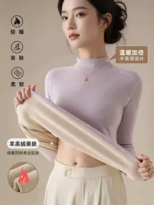 เสื้อเชิ้ตตัวในคอเต่าครึ่งตัว ไซส์พิเศษ สไตล์ใหม่ฤดูหนาวสำหรับผู้หญิง ทรงสลิมฟิต บุขนแกะหนา รุ่น A8370