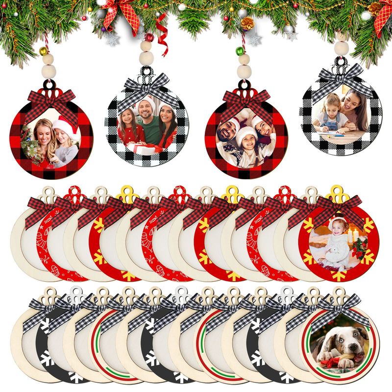木製フォトフレーム装飾品クリスマスツリーストッキング装飾品用赤黒格子吊り下げ装飾品|undefined