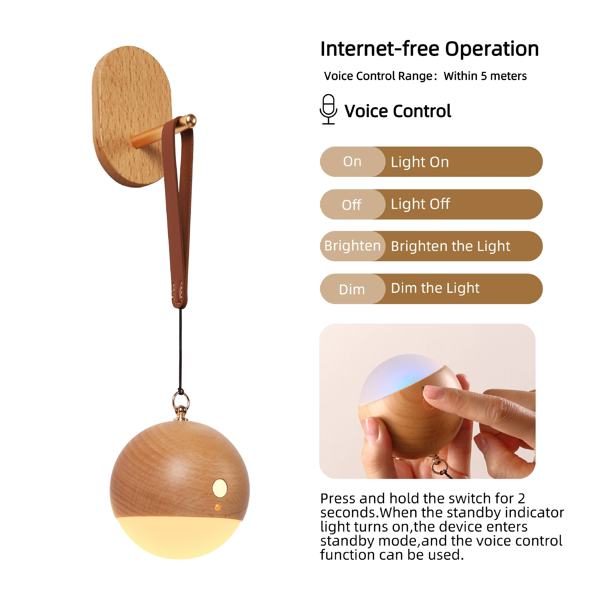 Smart physiological induction LED night light, wooden sconce for wardrobe, human sensor