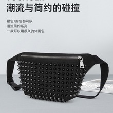 新款胸包男士铆钉腰包街头潮牌小众高级感时尚帆布包单肩斜跨包女