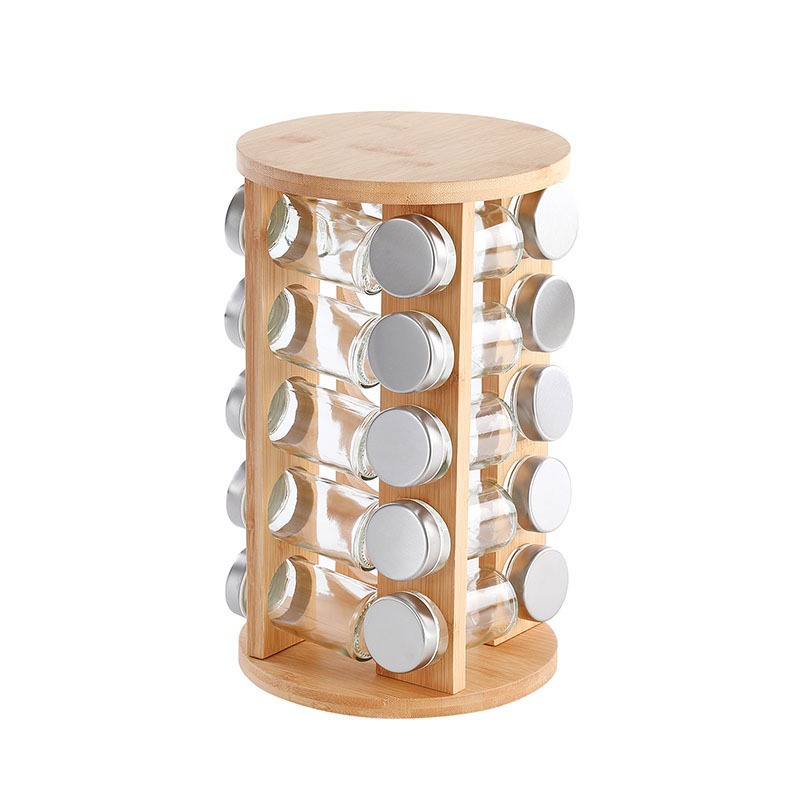 Rack de condimento de madera cuadrada para cocina doméstica condimento giratorio condimento de botella de condimento de gran capacidad multi-especificación