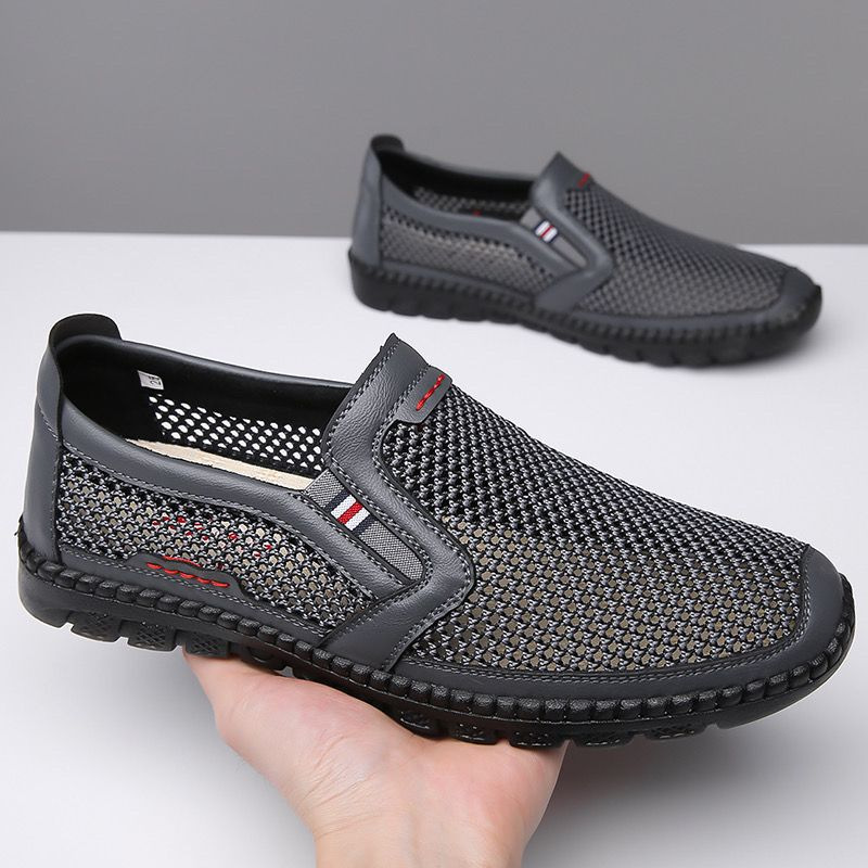 Procesamiento personalizado antiguo verano de Beijing nuevos zapatos de malla zapatos de cuero suaves transpirables para hombres Doudou zapatos casuales zapatos de un pie