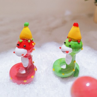 Zibo Handmade Glass Snake Mini Topper Snake New Year Zodiac Ornaments Glass Animal Decoration Car Cartoon