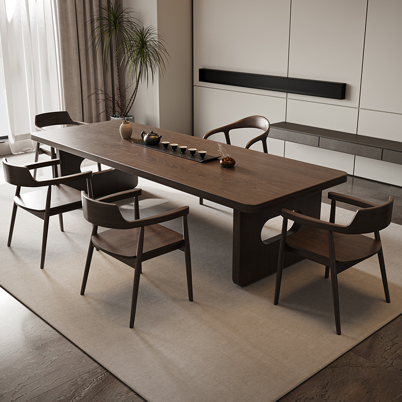 [클래식] 2.0 m 티 테이블 솔리드 우드 슈마이트 의자 솔리드 우드 히로시마 의자 * 4