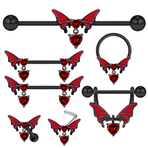 Gaby European and American cross-border butterfly navel ring, bat chest ring, nose nail, ear bone nail, heart-shaped navel ring piercing jewelry