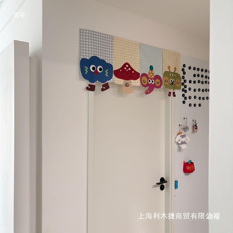 Cute Door Curtain Kidsren's Room Door Sticker Triangle Hanging Flag Decoration Half-Blocking Curtain Entrance Velcro Partition Curtain