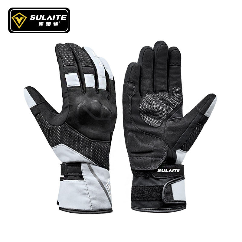 Sulaite Motorcycle Riding Gloves, Anti-Fall, Windproof, Winter Motorcycle Gloves, Fleece-Lined, Warm Rider Gloves