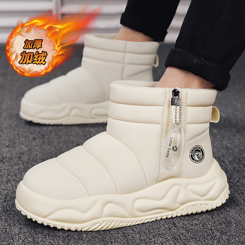 Invierno nuevos hombres de caña alta más botas de nieve de terciopelo suela gruesa aumento cremallera lateral cálido al aire libre a prueba de frío zapatos de algodón zapatos de hombre image 4