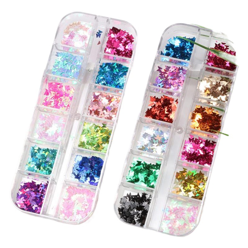 Cross-border especial 12 rejilla de lentejuelas de uñas largas mariposa redonda estrella de cinco puntas lentejuelas geométricas joyería lentejuelas de maquillaje de ojos