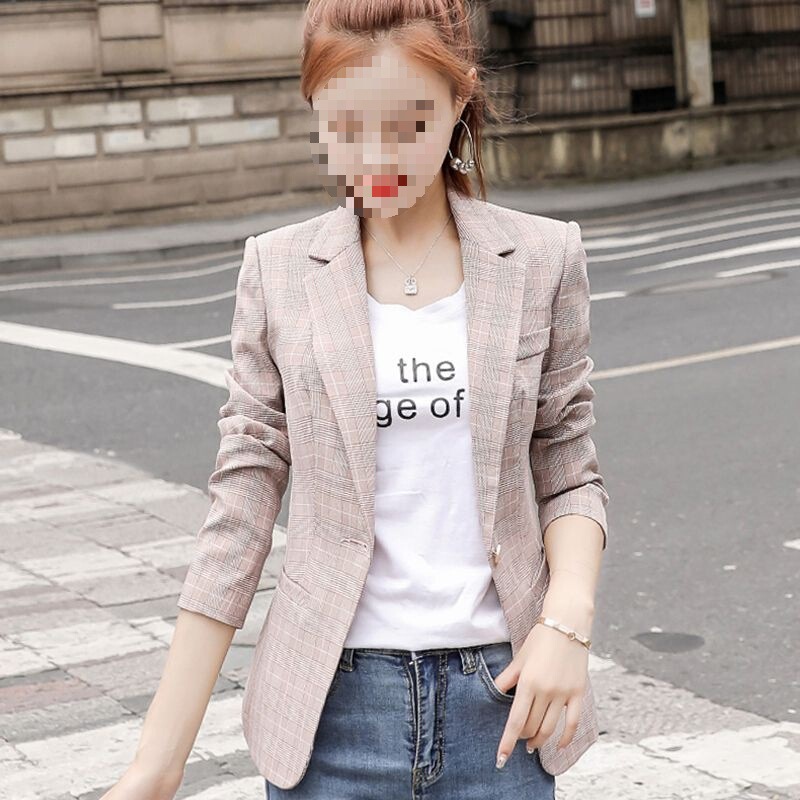 Spring and Autumn Hong Kong Style Slim Fit Small Suit Plaid Korean Trend Casual Suit New Retro 2025 Women's Chic