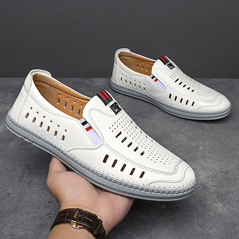 2025 Summer Men's White Shoes Casual Men's Shoes Hollow Cross-Border Rubber Soled Crocs Baita Breathable Sandals 2596