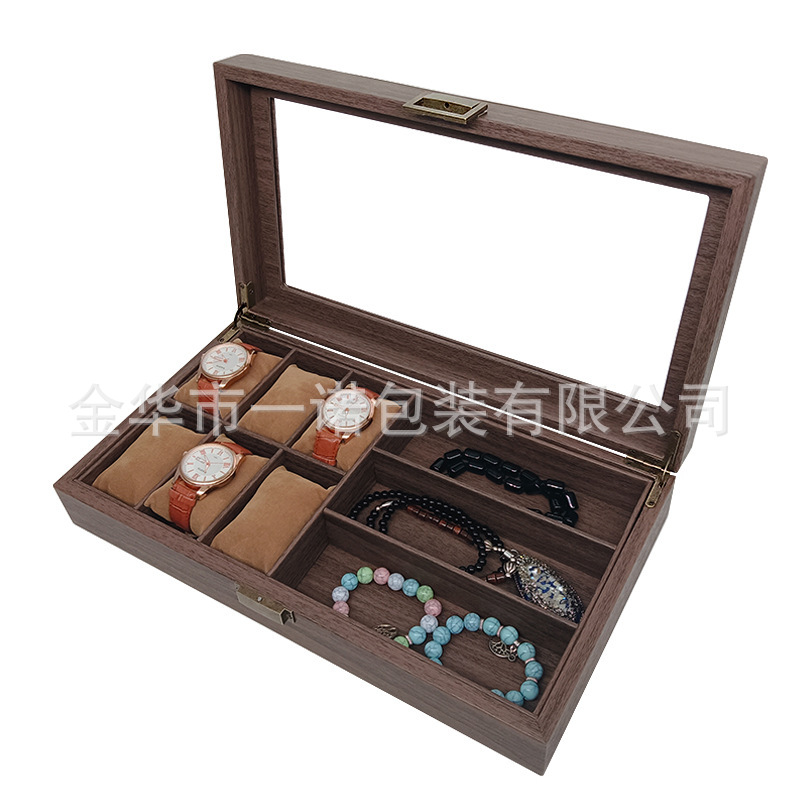 木纹复古版PU皮革6位手表+3眼镜收纳收藏展示盒大空间多功能表盒