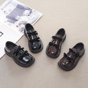 2025 spring new children's shoes little girl temperament bow princess shoes Korean temperament bright leather shoes for girls