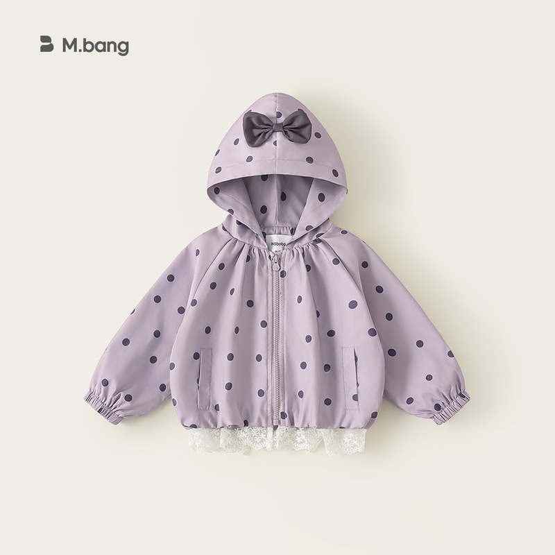 Bangxuan children's clothing, kids' jacket, polka dot baby hoodie, patchwork lace trim, toddler top, bowknot, girls' outerwear Bangxuan children's clothing, kids' jacket, polka dot baby hoodie, patchwork lace trim, toddler top, bowknot, girls' outerwear