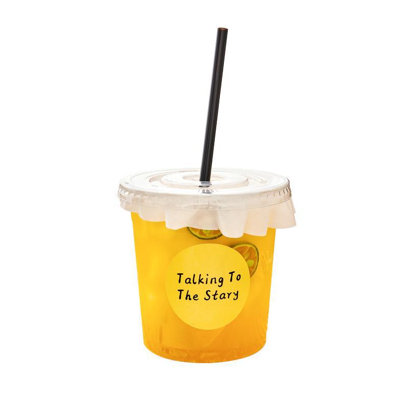 Taza de bebida fría PET desechable de té de leche, té de fruta de limón, café helado con taza de tapa de 98 calibre comercial al por mayor jugo de naranja