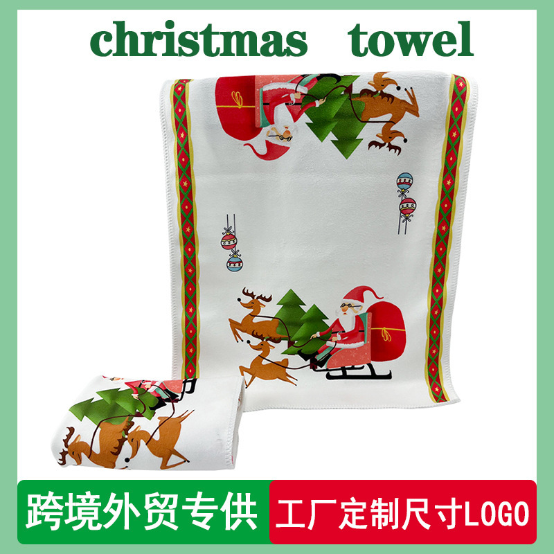 Foreign Trade Printed Kitchen Towel Microfiber Quick-Drying Hand Towel Christmas Tea Towel Halloween Gift Towel Printing Pattern