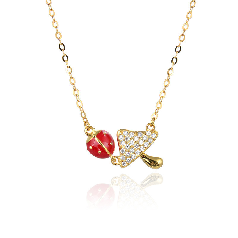 Japón y Corea de la moda S925 collar fresco de plata con diamantes de gota de aceite hongos creativos siete estrellas collar mariquita mujer