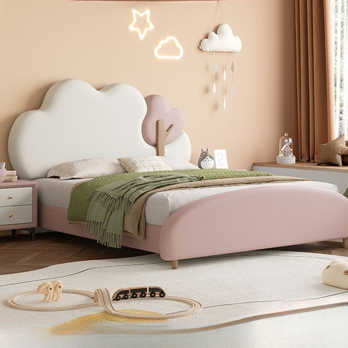 Children's Pink Cloud Princess Bed 1.2m Girls' Bedroom Upholstery 1.5m Boys' Green Single Storage Leather Bed