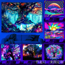 亚马逊外爆款外贸居家房间挂布欧美派对UV灯印花荧光挂毯