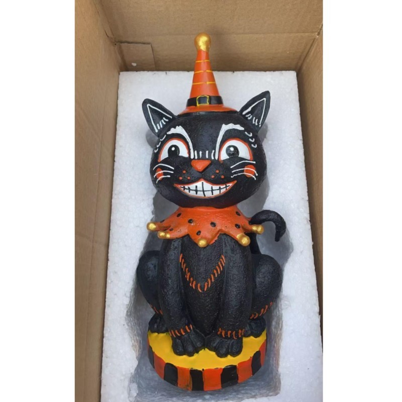 万圣节限定：树脂工艺品不给糖就捣蛋搞怪微笑黑猫摆件桌面装饰|undefined