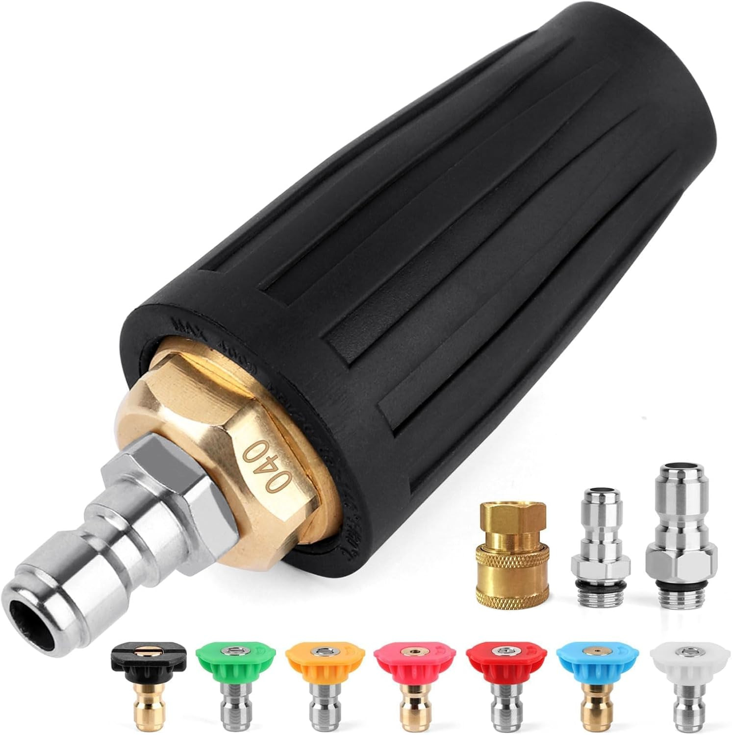 040 회전 노즐 + 7가지 색상 + 1/4 남성 및 여성 헤드 + 3/8 건 테일 구리